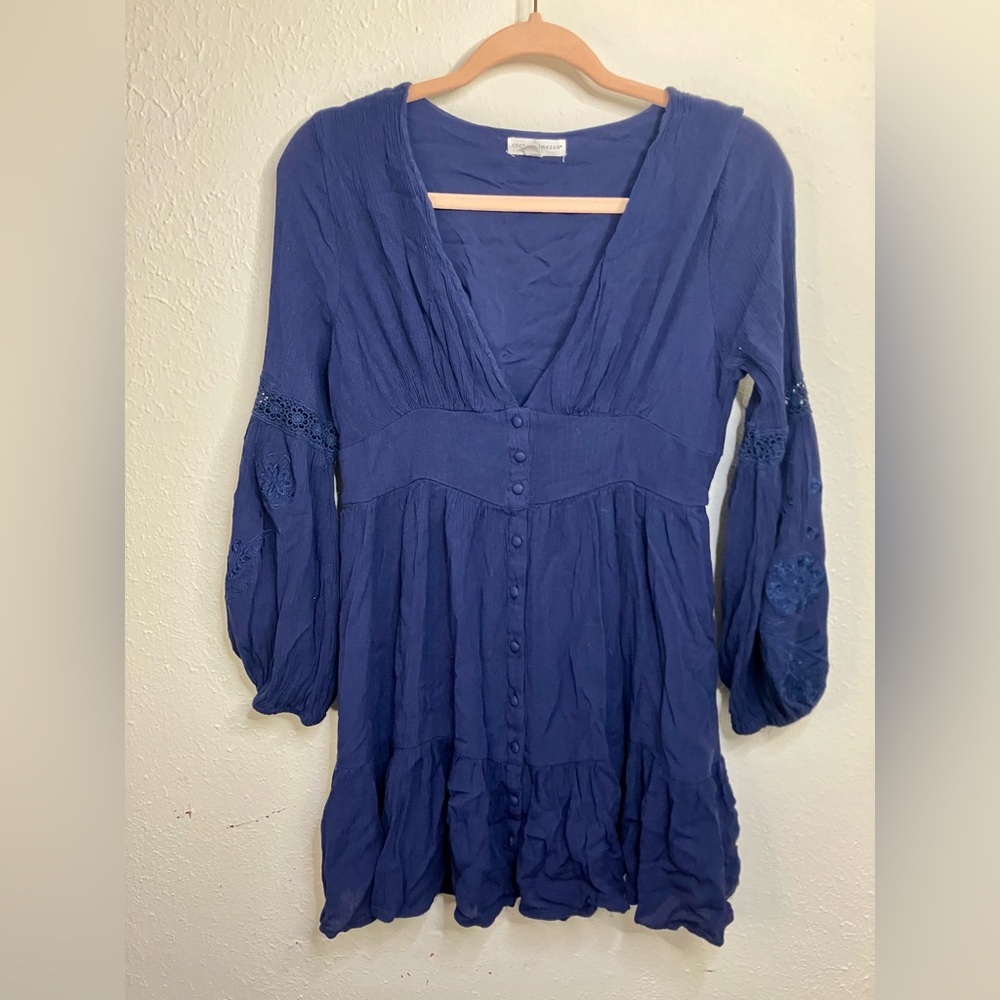 Coco + Jaimeson Blue Eyelet Long Sleeve Mini Dress Size M